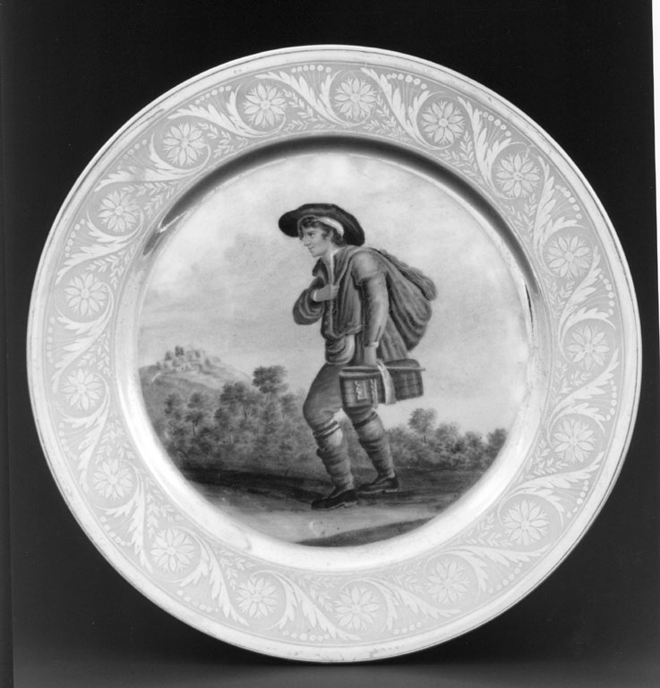 uomo col costume di Gioia (piatto) - manifattura napoletana (secondo quarto sec. XIX)