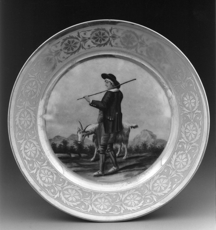 uomo in costume popolare con capra (piatto) - manifattura napoletana (secondo quarto sec. XIX)