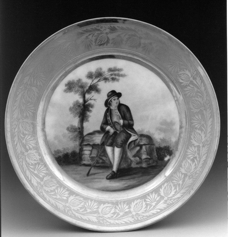 uomo in costume di Berriere (piatto) - manifattura napoletana (secondo quarto sec. XIX)