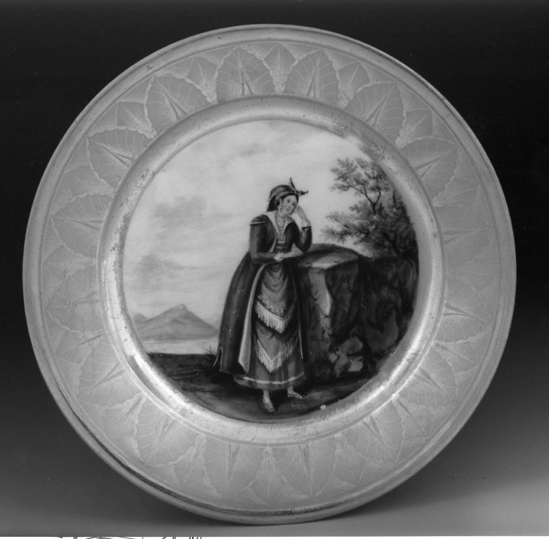 donna col costume di Procida (piatto) di Nardone Francesco - manifattura napoletana (secondo quarto sec. XIX)