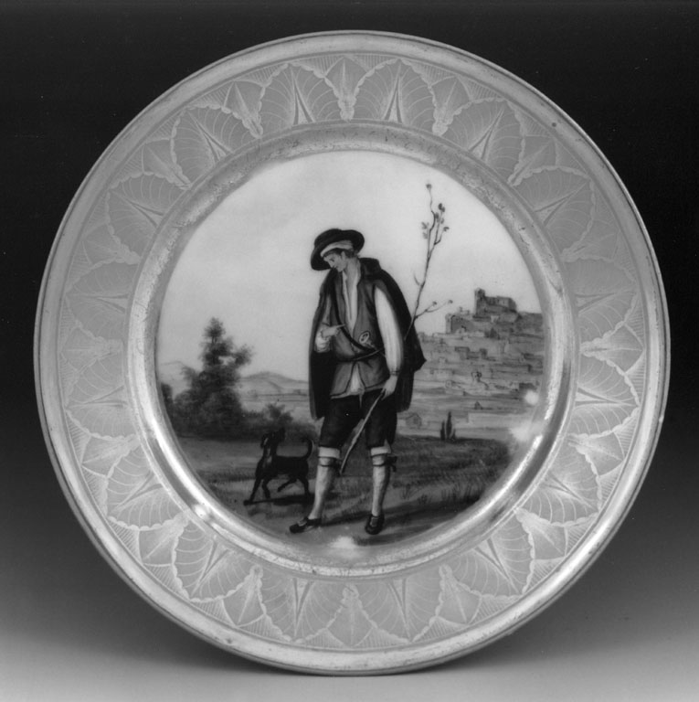 uomo col costume di Ferrazzana (piatto) di Nardone Francesco - manifattura napoletana (secondo quarto sec. XIX)