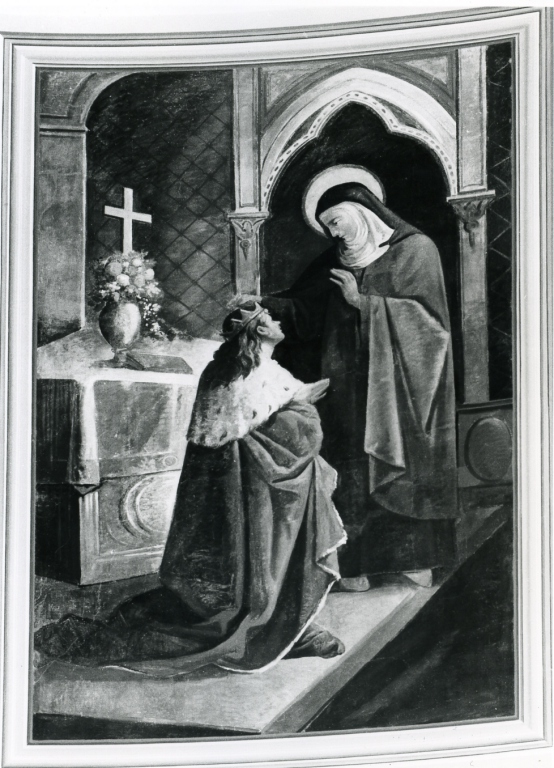 Santa Chiara incontra Santa Margherita d'Ungheria (dipinto) di Loffredo Bonaventura (ultimo quarto sec. XIX)