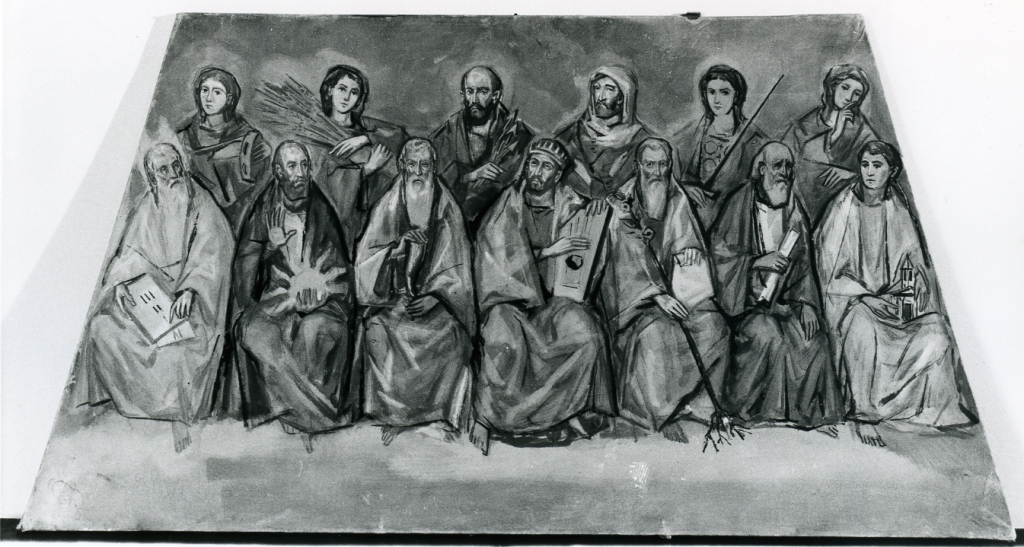 re david tra santi e personaggi veterotestamentari (dipinto, ciclo) di Alessandrini Adriano (prima metà sec. XX)