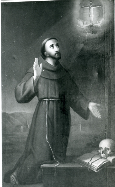 San Francesco che prega e ascolta il crocifisso di San Damiano (dipinto) - ambito toscano (seconda metà sec. XX)