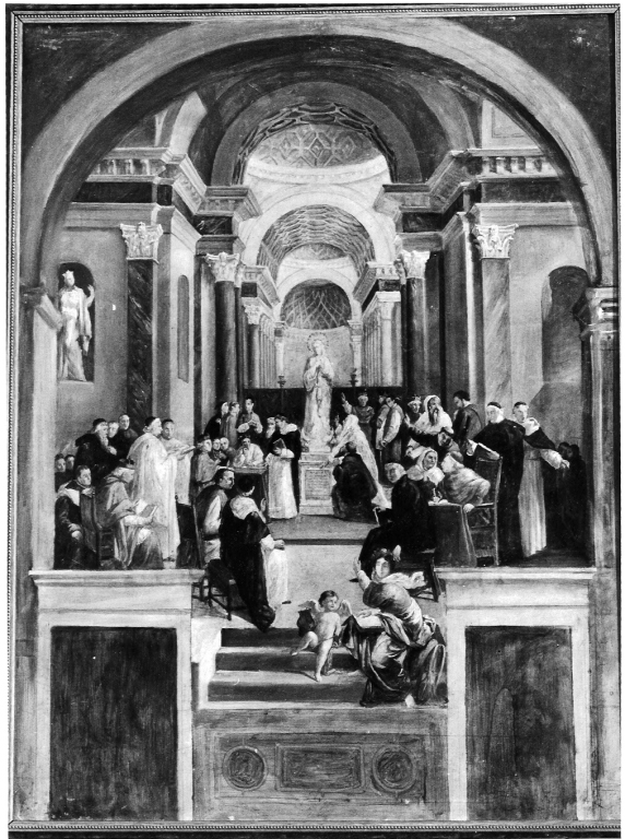 discussione intorno al dogma dell'Immacolata Concezione (dipinto) di Podesti Francesco (sec. XIX)