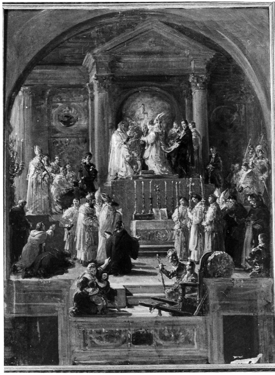 papa Pio IX proclama il dogma dell'Immacolata Concezione (dipinto) di Podesti Francesco (sec. XIX)