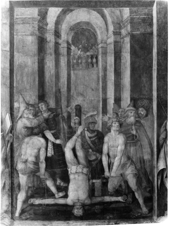 crocifissione di San Pietro (dipinto, elemento d'insieme) - ambito romano (fine sec. XVI)