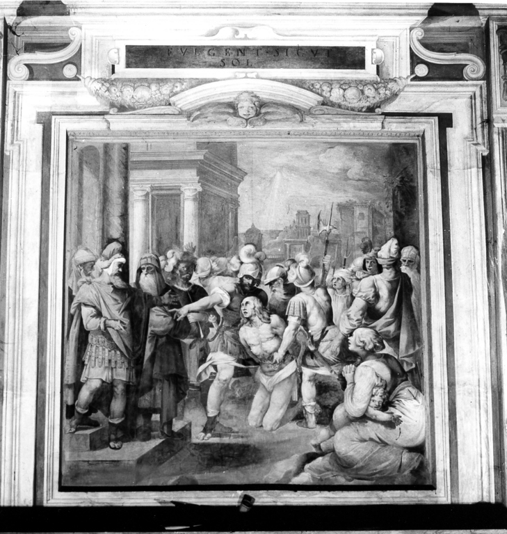 San Cesareo di Damasco incatenato davanti al giudice (dipinto, ciclo) di Cesari Giuseppe detto Cavalier d'Arpino (attribuito), Rossetti Cesare (attribuito) (sec. XVII)