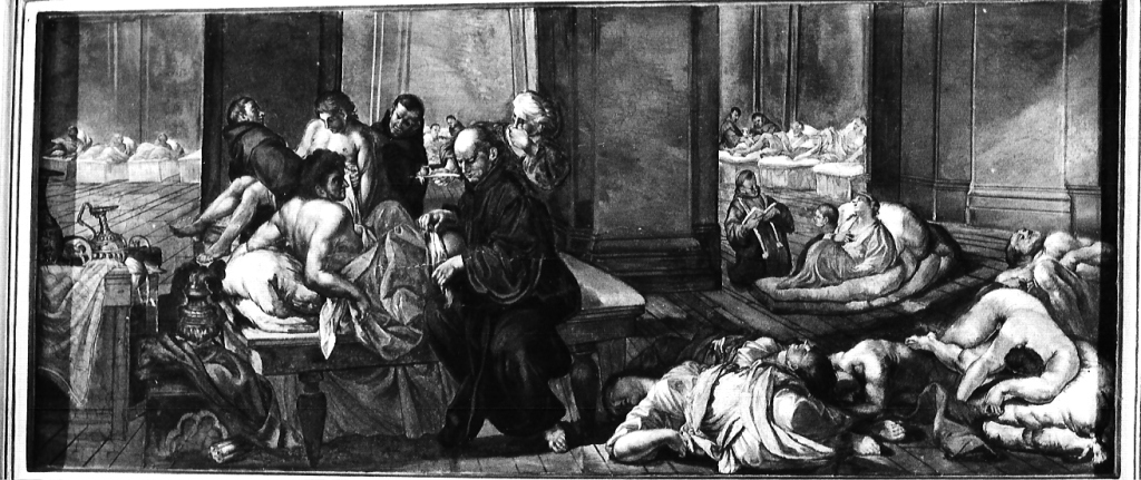 frati dell'Ordine di San Giovanni di Dio assistono gli infermi (dipinto) di Baldi Lazzaro (attribuito) (fine/inizio secc. XVII/ XVIII)