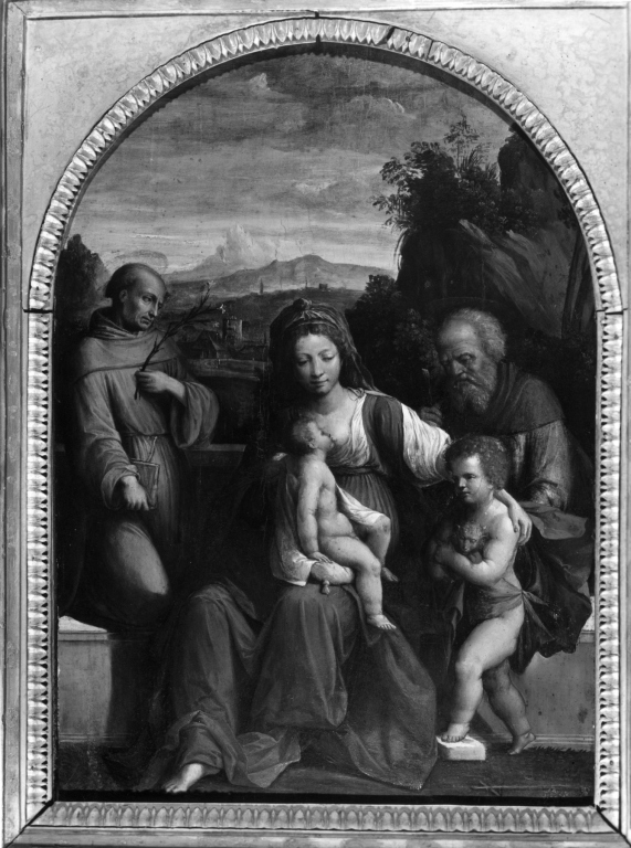 Sacra Famiglia con San Giovannino e Sant'Antonio da Padova (dipinto) di Tisi Benvenuto detto Garofalo (maniera) (prima metà sec. XVI)