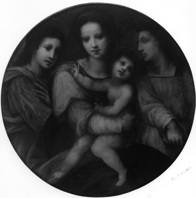 Madonna con Bambino e due angeli (dipinto) di Puligo Domenico detto Puligo (sec. XVI)