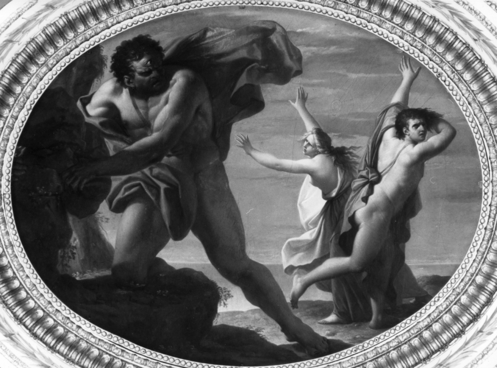 Polifemo lancia il sasso ad Aci (dipinto) di De Angelis Domenico (sec. XVIII)