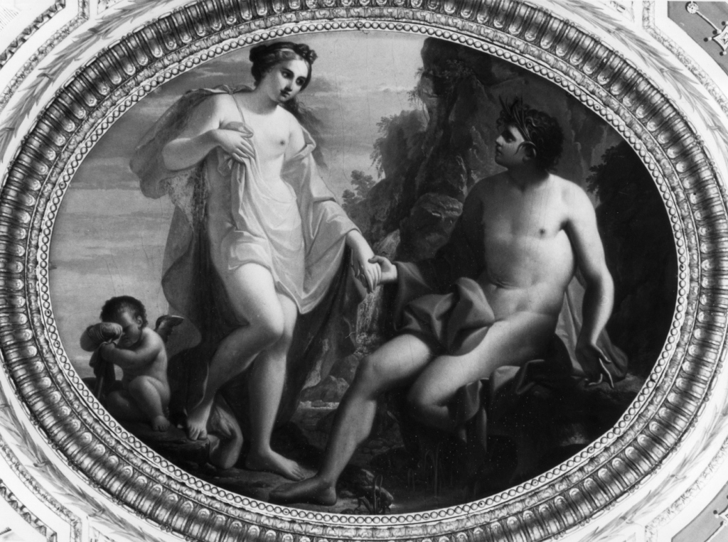Galatea dà l'addio ad Aci che si trasforma in fonte (dipinto) di De Angelis Domenico (sec. XVIII)