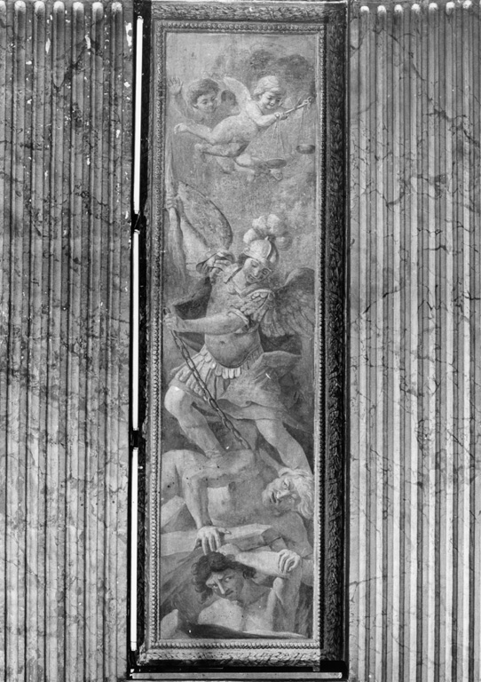 San Michele Arcangelo impedisce ad un'anima di entrare in Cielo (dipinto) di Gimignani Giacinto (attribuito) (sec. XVII)