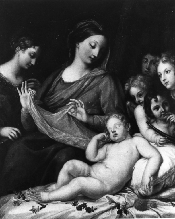Madonna con Bambino, Santa Caterina d'Alessandria e angeli musicanti (dipinto) di Maratta Carlo (bottega) (prima metà sec. XVIII)