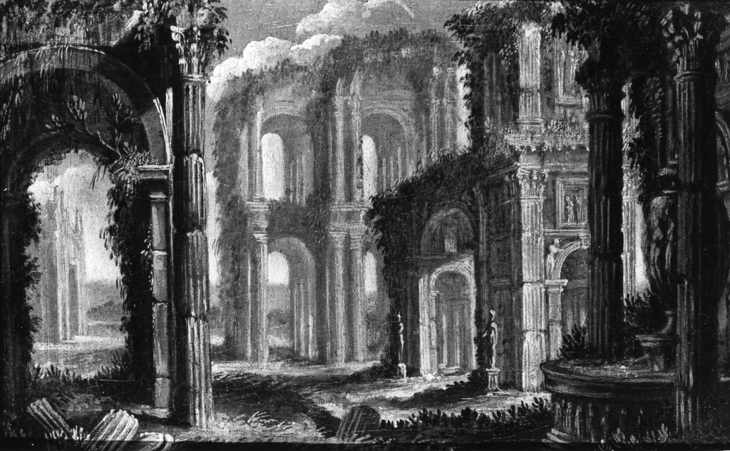 paesaggio con rovine (dipinto) di Canal Giovanni Antonio detto Canaletto (maniera) (prima metà sec. XVIII)