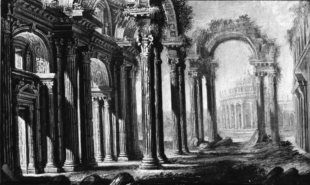 paesaggio con rovine (dipinto) di Canal Giovanni Antonio detto Canaletto (maniera) (prima metà sec. XVIII)