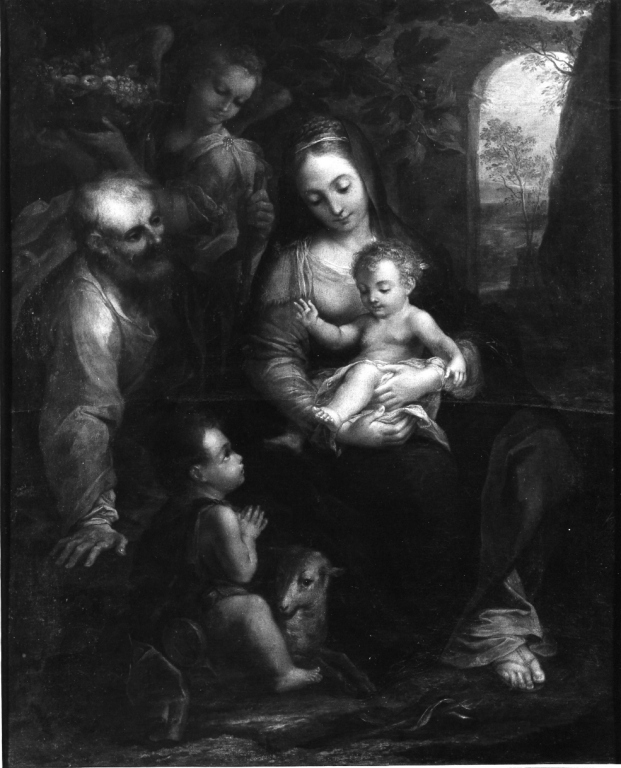 Sacra Famiglia con San Giovannino (dipinto) di Fiori Barocci detto Federico Barocci (scuola) (seconda metà sec. XVI)