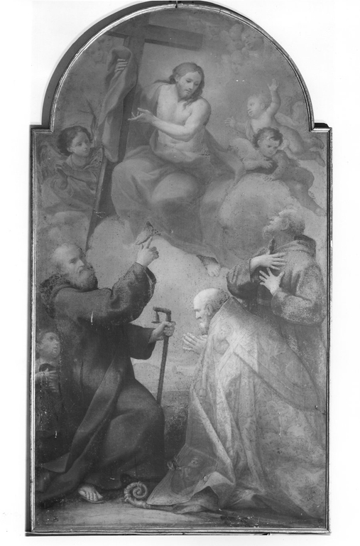 Apparizione di Cristo a Sant'Antonio abate, santo vescovo e santo carmelitano (dipinto) - ambito romano (sec. XVIII)