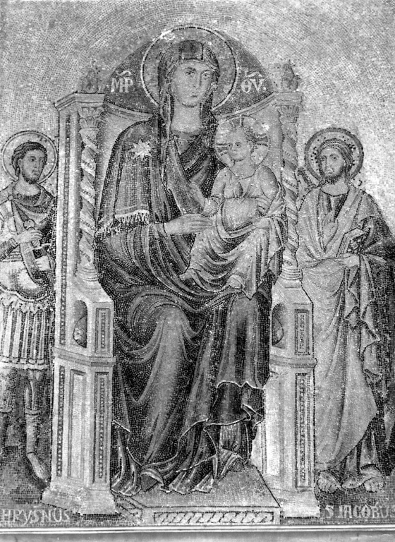 Madonna con gesù bambino, San Crisogono, San Giacomo Maggiore (decorazione musiva) di Cavallini Pietro (fine sec. XIII)