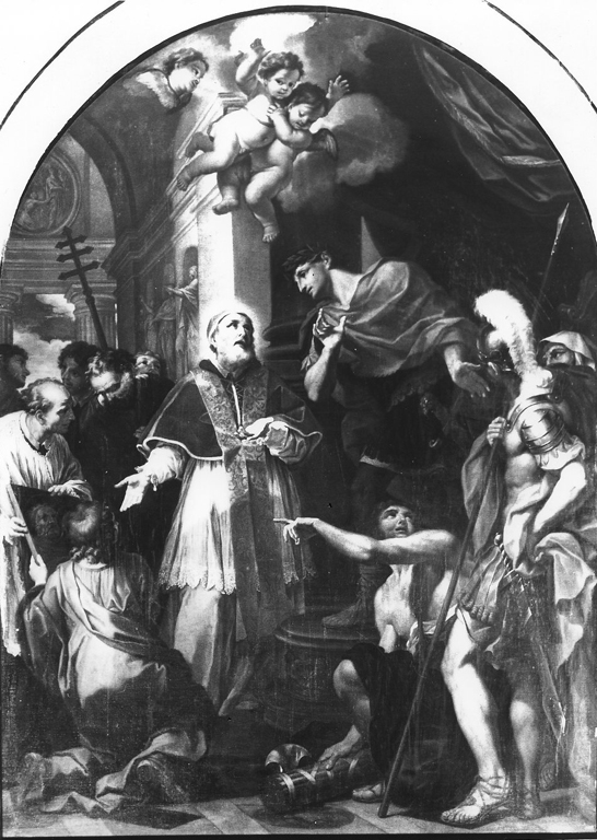 San Silvestro mostra a Costantino le immagini di San Pietro e San Paolo (pala d'altare) di Garzi Luigi (sec. XVII)