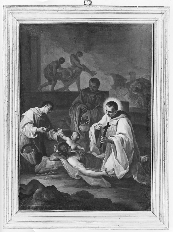 Il Beato Bernardo Tolomei assiste un'appestata (dipinto) di Pozzi Stefano (attribuito) (sec. XVIII)