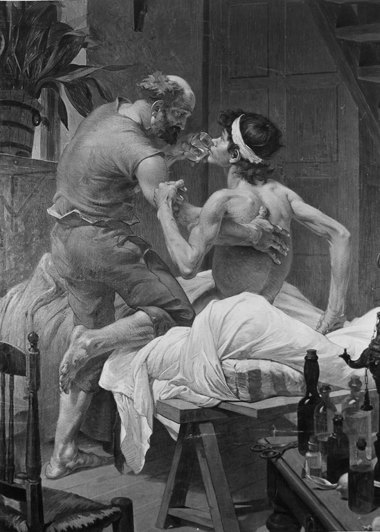 Opera di misericordia: visitare gli infermi (dipinto) di Lehoux Pierre Adrien Pascal (sec. XIX)