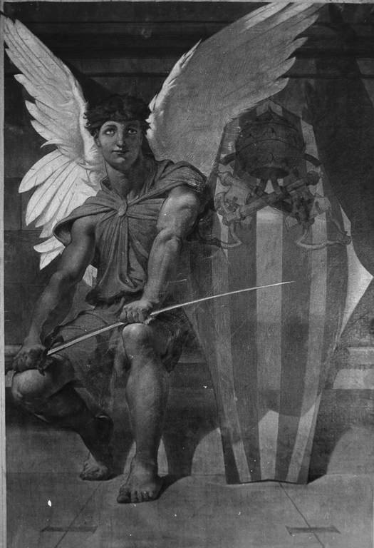 Angelo con lo stemma di Benedetto XIV (dipinto) di Lehoux Pierre Adrien Pascal (sec. XIX)