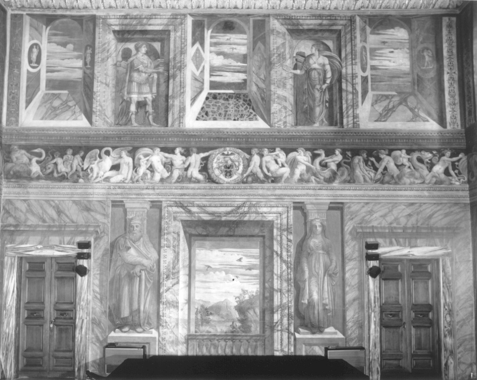 cariatidi, fregio marino, Cesari, Virtù cardinali (dipinto, complesso decorativo) - ambito romano (sec. XVI)