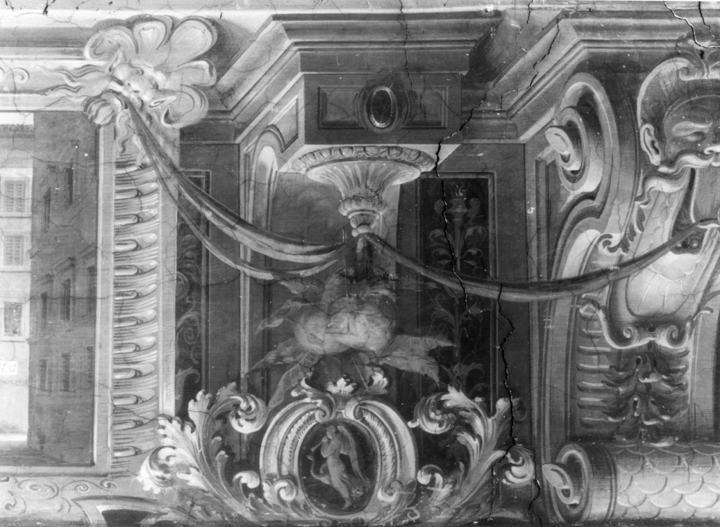 medaglioni con animali e figure allegoriche, elementi decorativi e false architetture (dipinto) di Angelini Annibale (sec. XIX, sec. XIX)