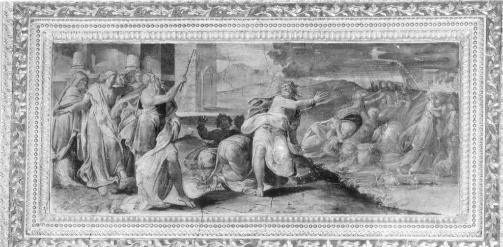 la punizione di Core, Datan e Abiran (dipinto) di Pellegrini Pellegrino detto Pellegrino Tibaldi (sec. XVI)
