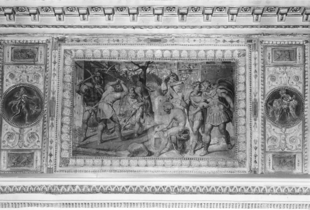 Romolo e remo costruiscono una città (dipinto, ciclo) di Ponsio Jacquio (sec. XVI)