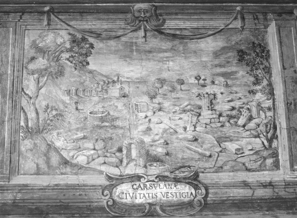 veduta di Carsolae (dipinto) - ambito romano (sec. XVI)