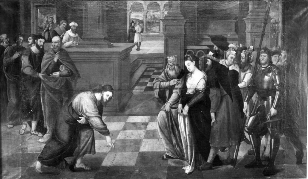 L' Adultera (dipinto) di De Pitati Bonifacio detto Bonifacio Veronese (maniera) (prima metà sec. XVI)