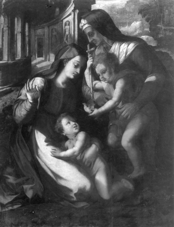 Madonna con Bambino, Sant'Elisabetta e San Giovannino (dipinto) di Pippi Giulio detto Giulio Romano (scuola) (metà sec. XVI)