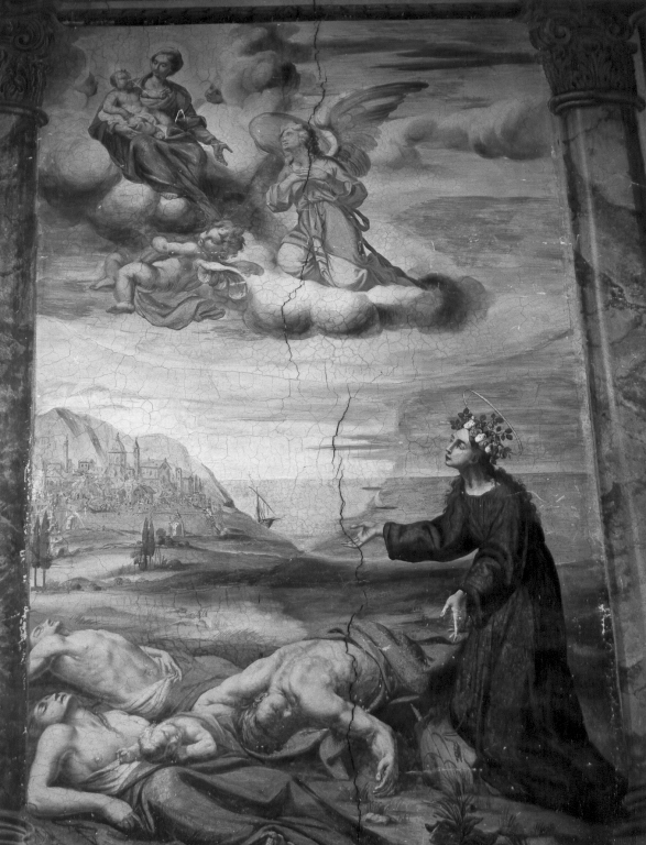 Santa Rosalia prega la Madonna per i malati di peste (dipinto) - ambito romano (secondo quarto sec. XVII)