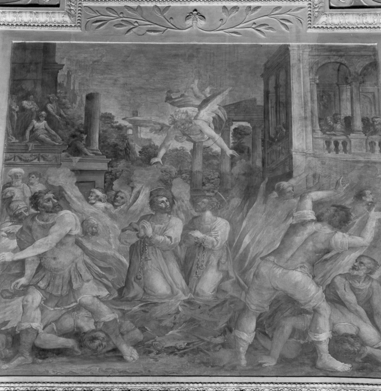 San Cosma e San Damiano tra le fiamme (dipinto) di Montagna Carlo Tullio, Lagi Simone (sec. XVII)