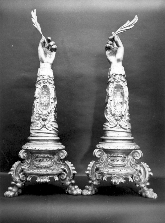 reliquiario antropomorfo - a braccio, serie - manifattura romana (sec. XVIII)