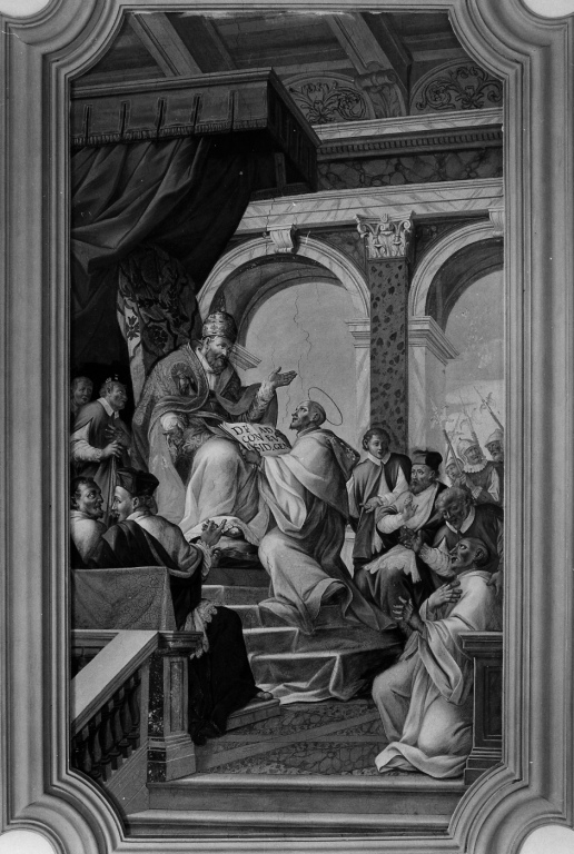 S. Bernardo consegna un libro a papa Eugenio III (dipinto) - ambito romano (seconda metà sec. XVIII)