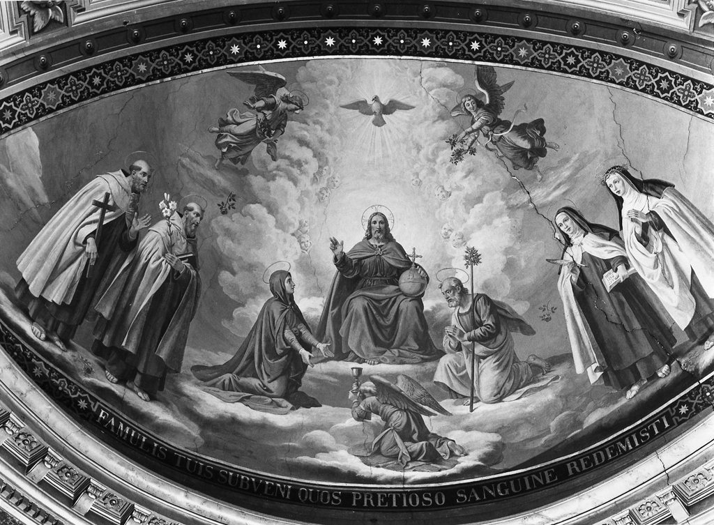 Cristo in trono, la Madonna e Santi (dipinto) di Fra Silvestro di S. Luigi Gonzaga dei Carmelitani Scalzi (fine sec. XIX)