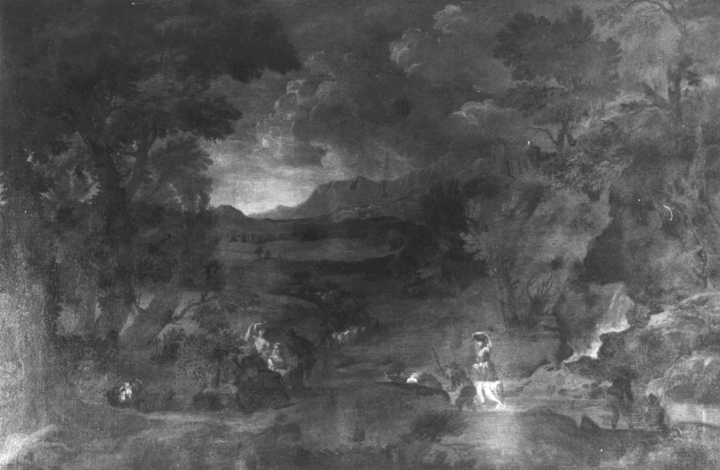 paesaggio con lavandaie (dipinto) di Dughet Gaspard detto Pussino (attribuito) (secondo quarto sec. XVII)