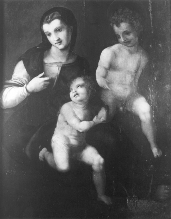 Madonna con Bambino e San Giovannino (dipinto) di Andrea d'Agnolo detto Andrea del Sarto (scuola) (prima metà sec. XVI)