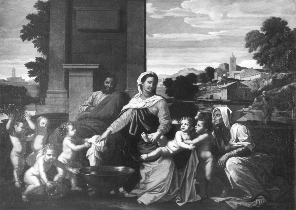 Sacra Famiglia con Sant'Elisabetta e San Giovannino (dipinto) - ambito romano (metà sec. XVII)