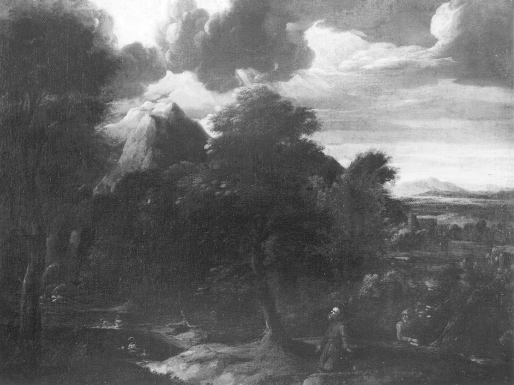 paesaggio con San Francesco d'Assisi che riceve le stimmate (dipinto) - ambito bolognese (fine sec. XVII)