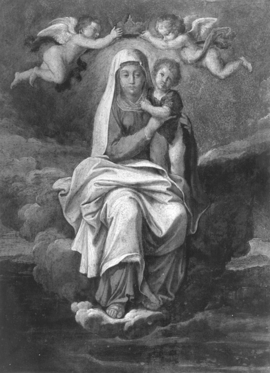 Madonna con Bambino incoronata dagli angeli (dipinto) - ambito bolognese (seconda metà sec. XVII)