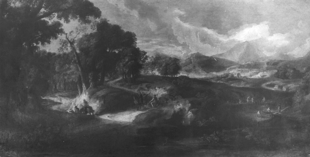 paesaggio con cacciatori (dipinto) di Dughet Gaspard detto Pussino (attribuito) (metà sec. XVII)