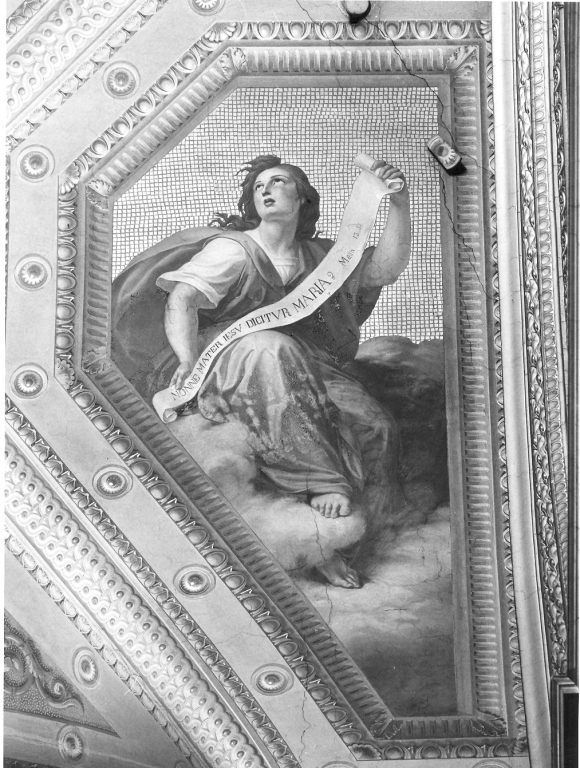 angelo con cartiglio (dipinto) di Mariani Cesare (seconda metà sec. XIX)