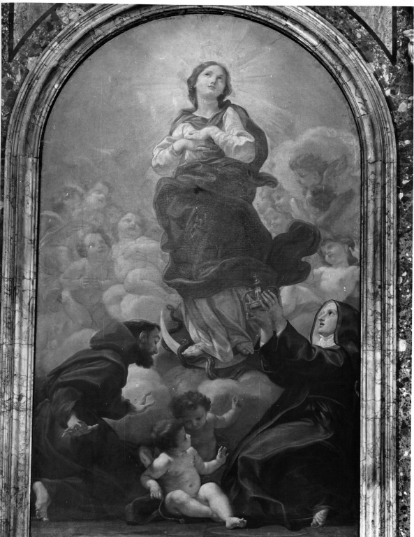 Immacolata Concezione con San Francesco d'Assisi e Santa Chiara (pala d'altare) di Gaulli Giovanni Battista detto Baciccio (sec. XVII)