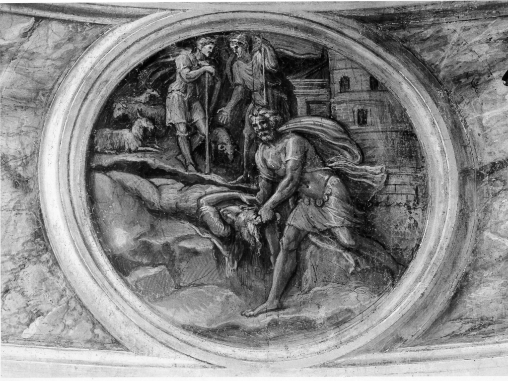 S. Barbara trascinata per i capelli (dipinto) di Coxcie Michiel (sec. XVI)