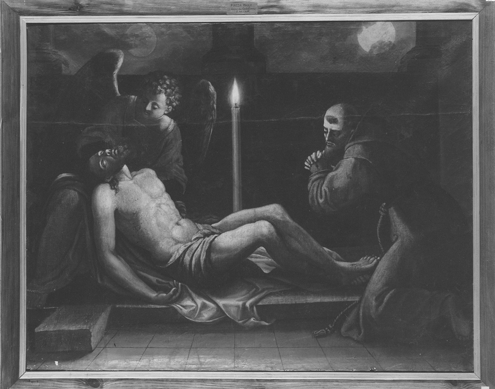 Cristo in pietà con angelo e San Francesco d'Assisi (dipinto) di Piazza Paolo detto Fra' Cosimo Cappuccino (sec. XVII)